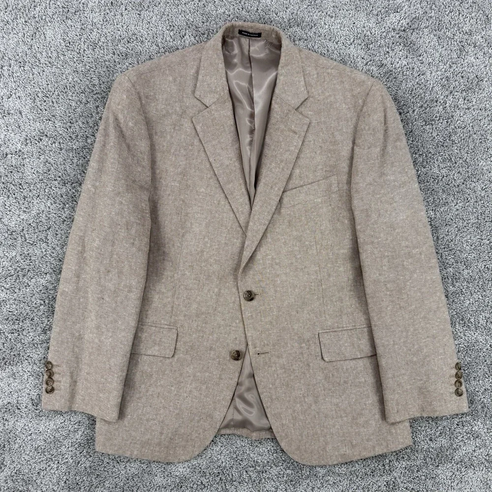 Stafford Linen Blazer Men's 42S Beige Classic Fit Signature Sport Coat Dual Vent